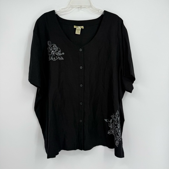 ISLANDER Linen Blend Ladies Hawaiian Floral Black Beaded Shirt Size 3X Button Up - Picture 10 of 10